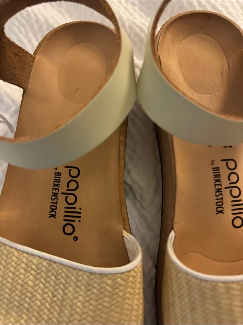 Birkenstock Papillio Raffia Two-Strap Sandals in Cream and Natural